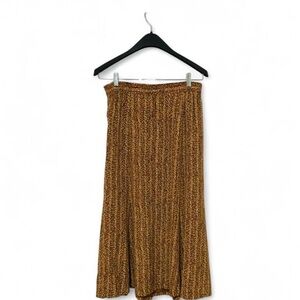 Vintage 90s Evan Picone 100% Silk Brown & Gold Patterned Midi Skirt M/L